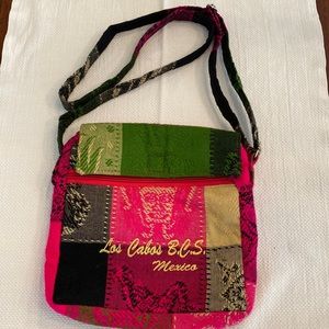 Adjustable Pink and Green Crossbody Travel Bag from Cabo San Lucas Mexico